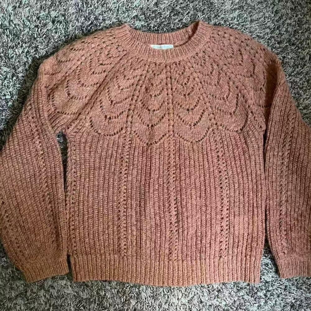 Sezane Oatmeal Openwork Knit Sweater – Mohair Blend, Relaxed Sleeve